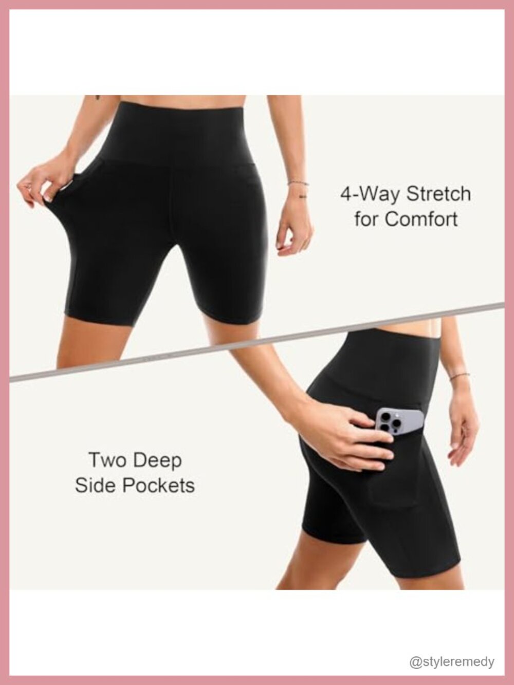 High Waisted Tummy Control Bike Shorts with Pockets for Women Running Gym Yoga - Picture 4 of 5